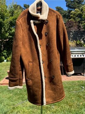 Shearling-Trim Brown Suede Coat - Men size XXL